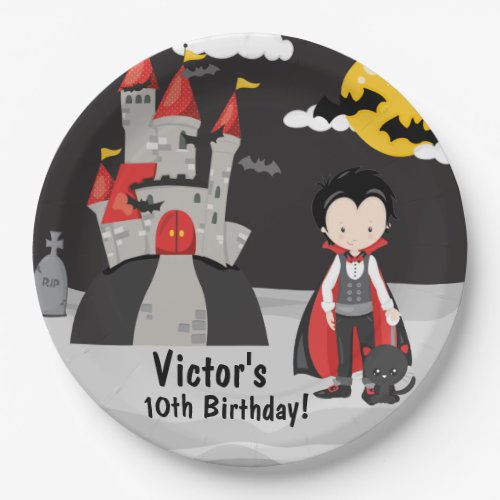 Cute Vampire Boy Halloween Kids Spooky Paper Plates