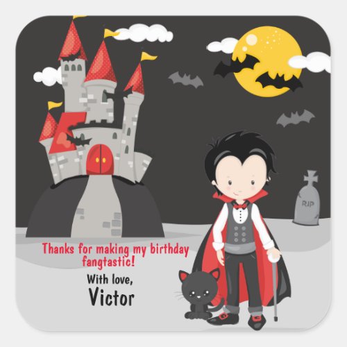 Cute Vampire Boy Halloween Kids Spooky  Square Sticker