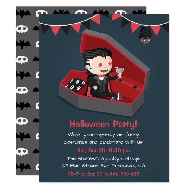 Cute Vampire Boy Halloween Party Invitations