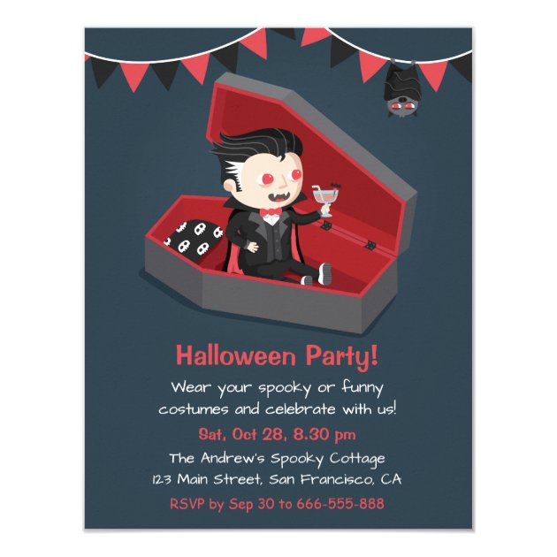Cute Vampire Boy Halloween Party Invitations