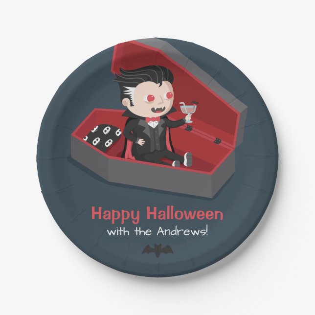 Cute Vampire Boy Halloween Party Supplies Paper Plates (Front)