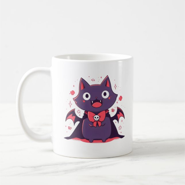 Cute Vampire Cat Coffee Mug (Left)
