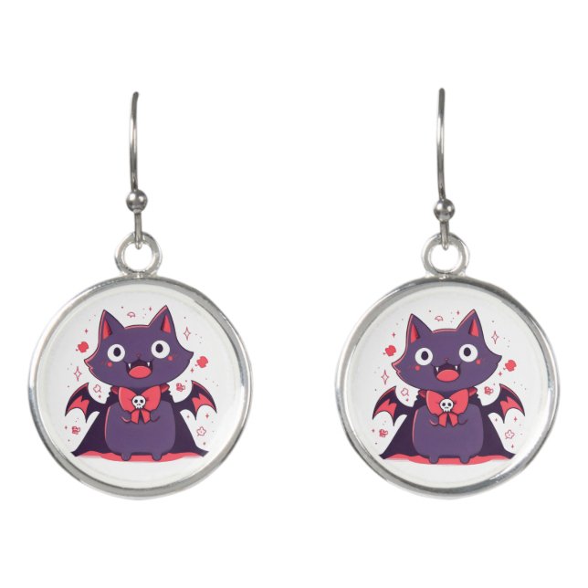Cute Vampire Cat Earrings (Front)