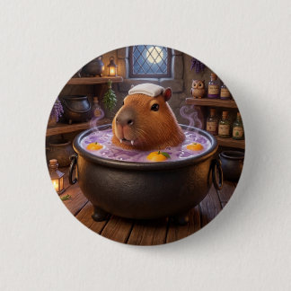 Cute Vampire Cauldron Bath Capybara Button Pin