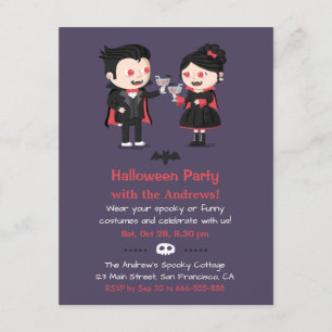Cute Vampire Couple Halloween Party Invitations