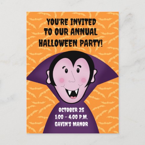 Cute Vampire Dracula Halloween Party Invite