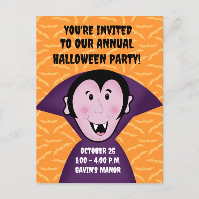 Cute Vampire Dracula Halloween Party Invite (Front)