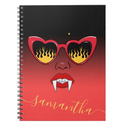 Cute Vampire Girl  Fire Flames Halloween Theme  Notebook