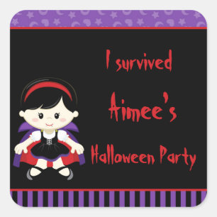 Cute Vampire Girl Halloween 'I Survived' Square Sticker