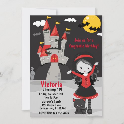 Cute Vampire Girl Halloween Kids Spooky Invitation