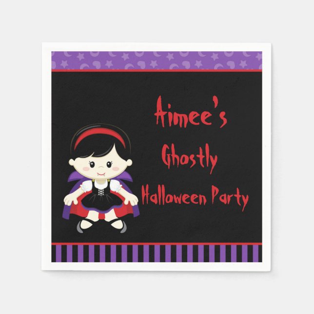 Cute Vampire Girl Halloween Party Napkins (Front)