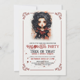 Cute vampire Gothic girl Halloween Invitation