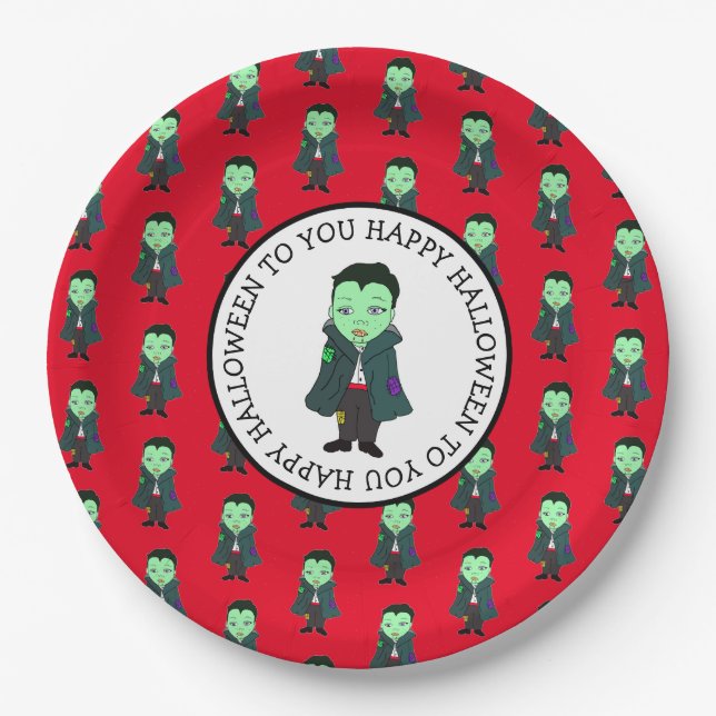 Cute Vampire Halloween Party Paper Plates (Front)