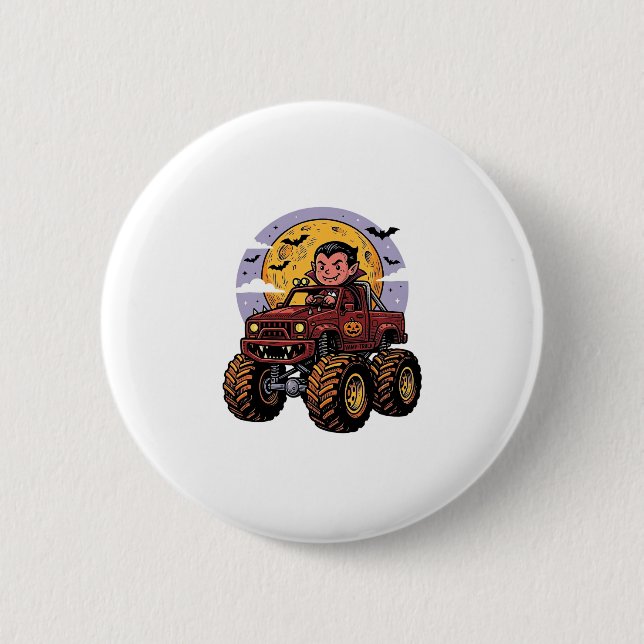 Cute Vampire Monster Truck Halloween Shirt Design_ Button (Front)