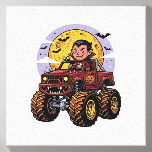 Cute Vampire Monster Truck Halloween Shirt Design_ Canvas Photo Tile