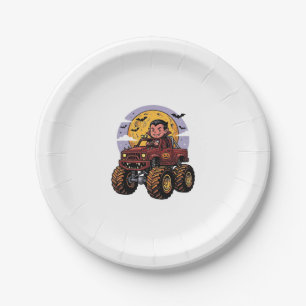 Cute Vampire Monster Truck Halloween Shirt Design_ Paper Plates