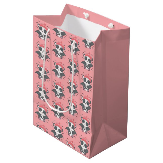 Cute Vampire Panda Bats Ghost Pink Halloween Medium Gift Bag (Front Angled)