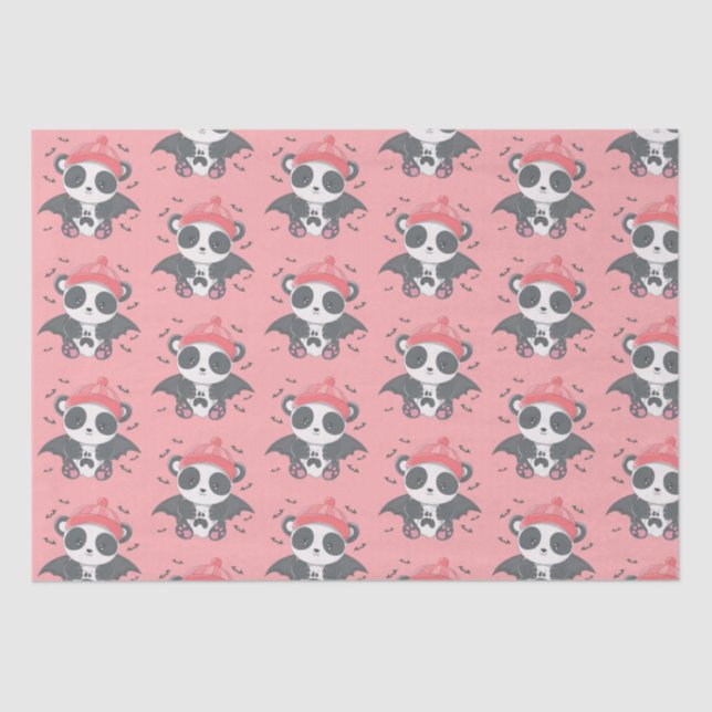 Cute Vampire Panda Bats Ghost Pink Halloween Tissue Paper (Front)