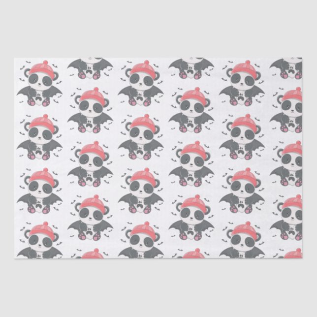 Cute Vampire Panda Bats Ghost White Halloween Tissue Paper (Front)