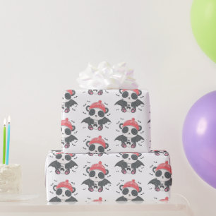 Cute Vampire Panda Bats Ghost White Halloween Wrapping Paper