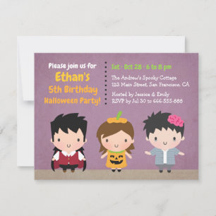 Cute Vampire Pumpkin Zombie Kids Halloween Party Invitation