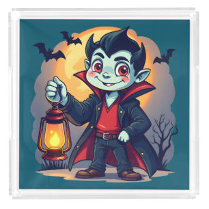 Cute Vampire with Lantern Kawaii Halloween Acrylic Tray