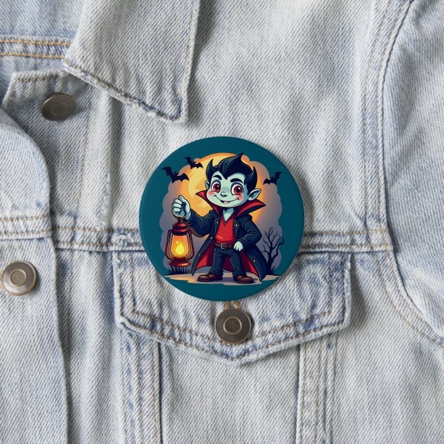 Cute Vampire with Lantern Kawaii Halloween Button (In Situ)