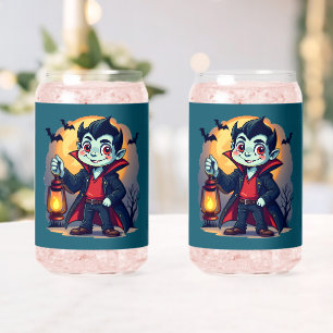 Cute Vampire with Lantern Kawaii Halloween Can Glass