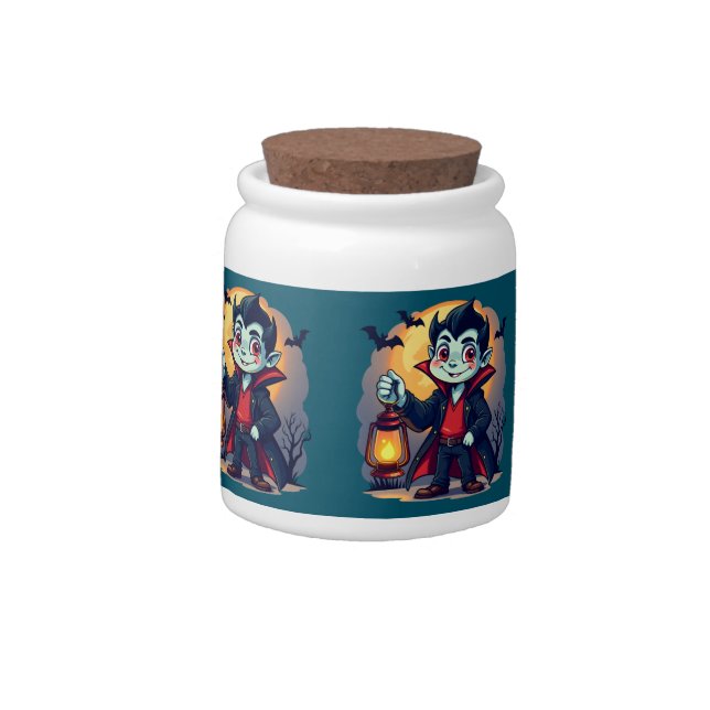 Cute Vampire with Lantern Kawaii Halloween Candy Jar (Left)