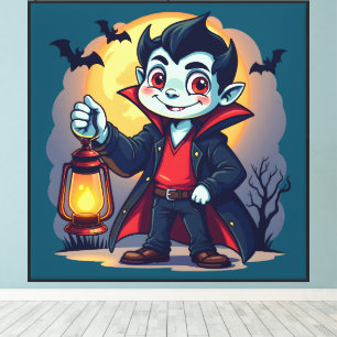 Cute Vampire with Lantern Kawaii Halloween Canvas Print