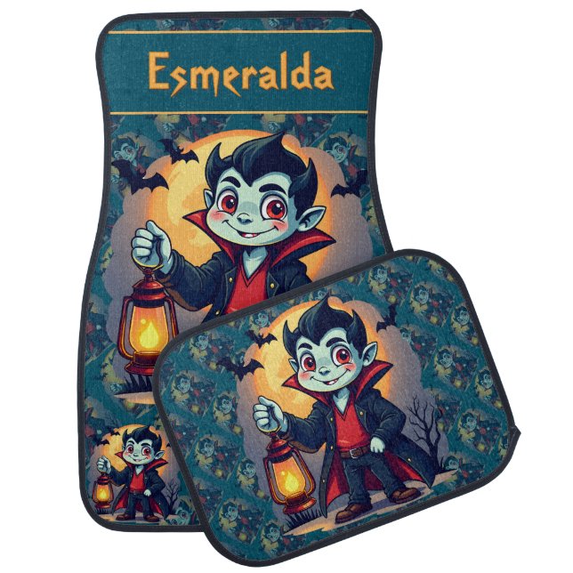 Cute Vampire with Lantern Kawaii Halloween Car Floor Mat (Set)