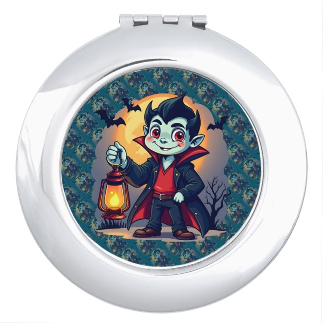Cute Vampire with Lantern Kawaii Halloween Compact Mirror (Front)