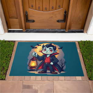 Cute Vampire with Lantern Kawaii Halloween Doormat