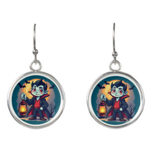 Cute Vampire with Lantern Kawaii Halloween Earrings