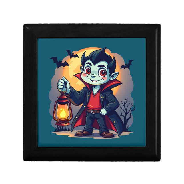 Cute Vampire with Lantern Kawaii Halloween Gift Box (Front)