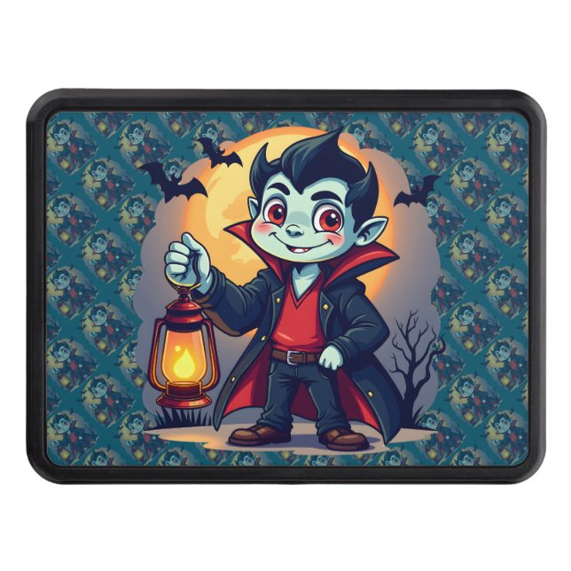 Cute Vampire with Lantern Kawaii Halloween Hitch Cover (Front)