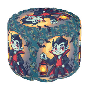 Cute Vampire with Lantern Kawaii Halloween Pouf