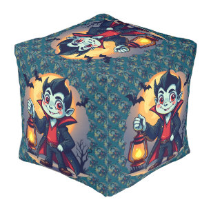 Cute Vampire with Lantern Kawaii Halloween Pouf