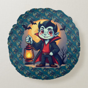 Cute Vampire with Lantern Kawaii Halloween Round Pillow