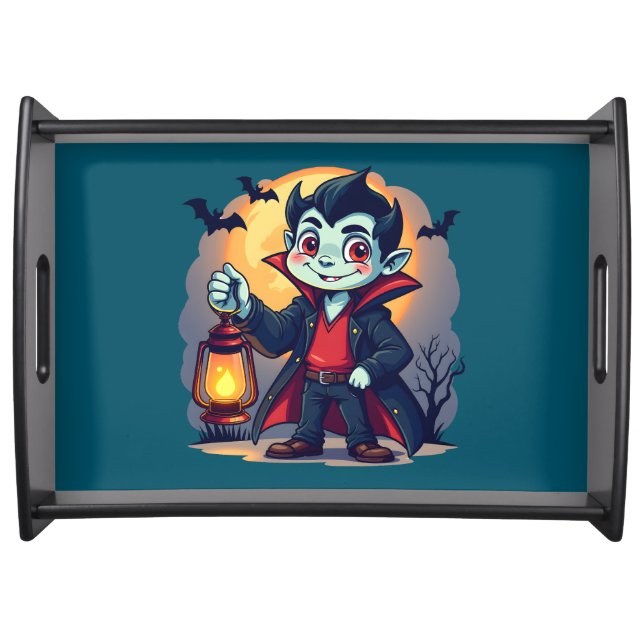 Cute Vampire with Lantern Kawaii Halloween Serving Tray (Front)