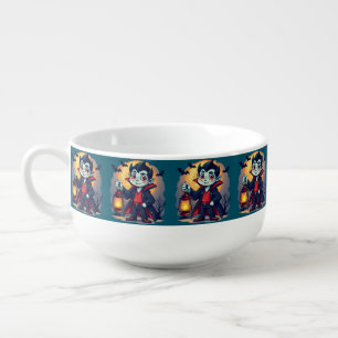Cute Vampire with Lantern Kawaii Halloween Soup Mug