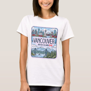 Cute Vancouver BC Canada Skyline Cityscape Pastel T-Shirt