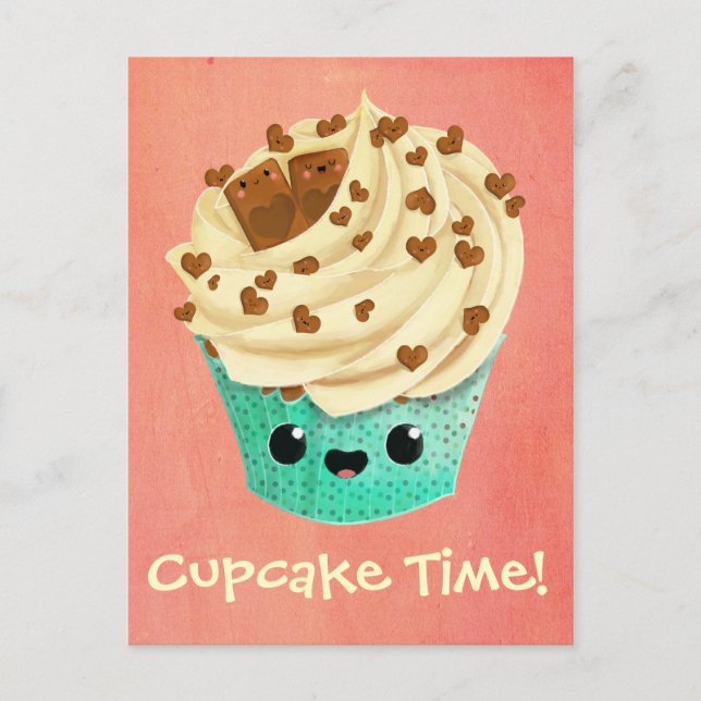 Cute Vanilla Chocolate Cupcake Postcard (Front)
