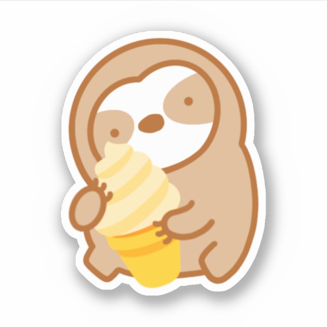 Cute Vanilla Ice Cream Cone Sloth Sticker (Front)