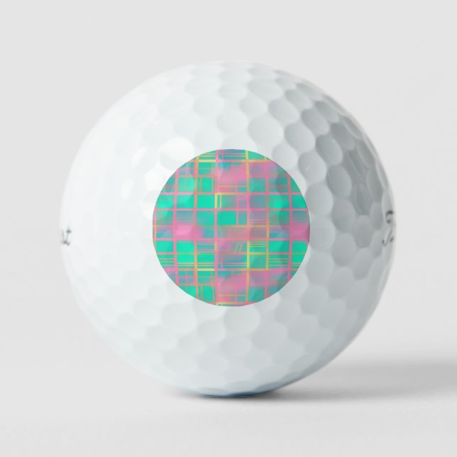 Cute Vaporwave Poolcore Pink Cyan Grid Pattern Golf Balls (Front)