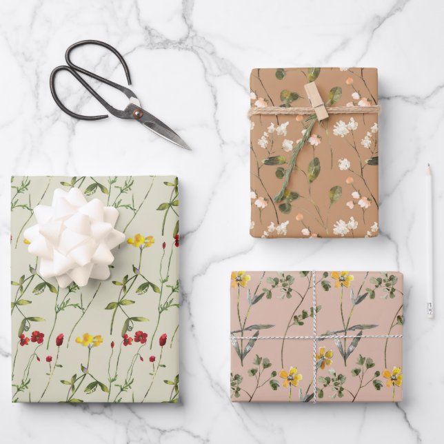 Cute Variety Floral Wrapping Papers Wrapping Paper Sheets (Front)