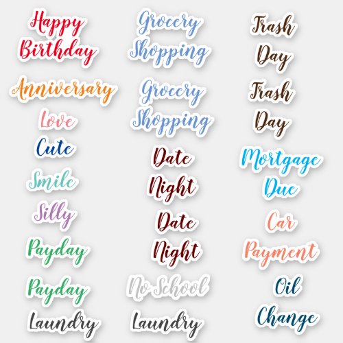 Cute Variety of Text Word for Planners  Calendars Sticker