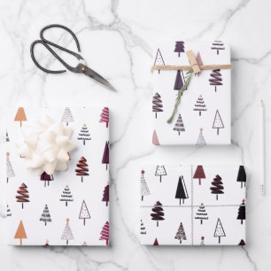 Cute Various Christmas Trees Holiday Wrapping Pape Paper Sheets