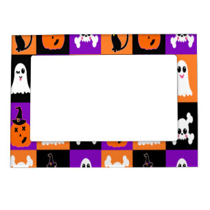 Cute Vector Halloween Ghosts Pumpkins Cats Skulls  Magnetic Frame