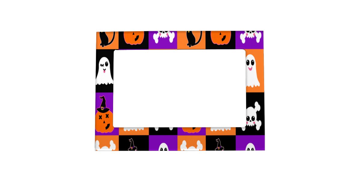 Cute Vector Halloween Ghosts Pumpkins Cats Skulls Magnetic Frame | Zazzle